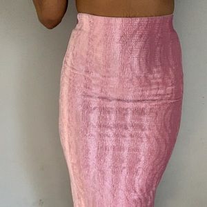 Pink velour pencil skirt